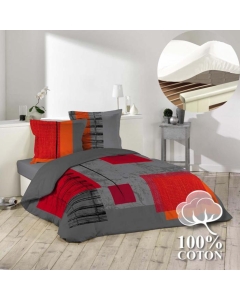 Pack housse de couette 220x240 cm Quadro + drap housse 140x190x30 Blanc