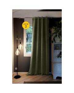 Lot de 2 Rideaux luxe occultant + isolant phonique polaire L140 x H260 cm Inuit Vert kaki