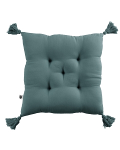Assise matelassée 5 points avec pompons gaze de coton 40 x 40 cm canard Bleu