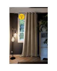 Lot de 2 Rideaux grande hauteur occultant + isolant phonique polaire L140 x H280 cm Inuit Beige