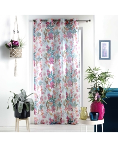 Voilage a oeillets 140 x 240 cm voile sablé imprimé exotic Paradise Blanc