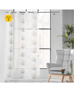 Lot de 2 Voilages a oeillets 140 x 240 cm voile sablé brodé Palmaris Beige