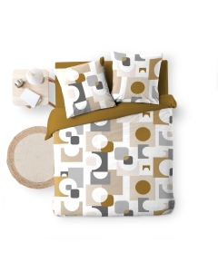 Parure de Lit 240 x 220 cm Geomelo Ocre + 2 taies