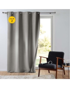 Lot de 2 Rideaux tamisant 135 x 260 cm isolant thermique Micropolar Gris