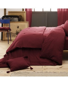 Bout de lit double gaze de coton à pompons 90 x 200 cm Gaia Bordeaux