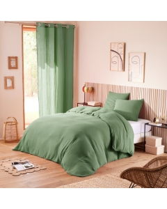 Housse de couette 240 x 220 cm en gaze de coton naturelle + 2 taies Vert olive