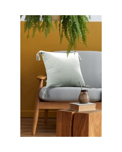 coussin déhoussable avec pompons 40 x 40 cm gaze de coton unie gaïa eucalyptus