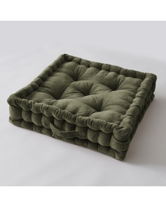 Coussin de sol 50 x 50 x 10 cm velours de coton César Vert kaki