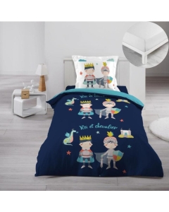 Pack parure de couette enfant Clovis 140 x 200 cm + drap housse 90 x 190 x 30 Blanc