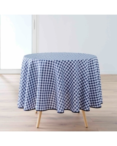 Nappe ronde (0) 180 cm polyester fils teints vichy Bleu