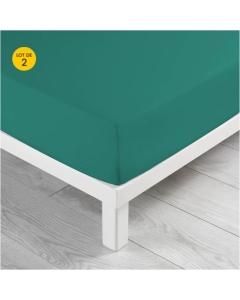 Lot de 2 Draps housse 140 x 190 x 30 cm coton bio Biolina Emeraude