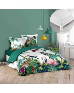 Pack parure de couette Exotica 240 x 220 cm + drap housse 140 x 190 x 30 cm Blanc