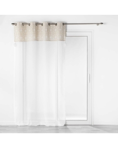 Voilage a oeillets 140 x 240 cm voile sablé + haut pompons Samira Blanc