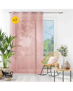 Lot de 2 Voilages à oeillets 140 x 240 cm liseré blanc Louise Rose