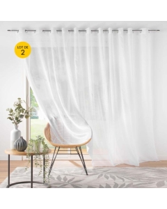Lot de 2 voilages largeur baie vitrée 400 x 240 cm voile sablé Lissea Blanc