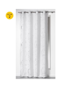 Lot de 2 rideaux tamisant 140 x 260 cm imprimé Bully Blanc
