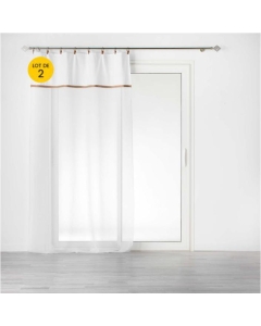 Lot de 2 Voilages à anneau 140 x 240 cm en polycoton sablé + jute Leana Blanc