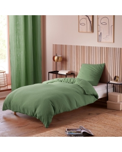 Housse de Couette 140 x 200 cm + 1 Taie "Avy" en Gaze de Coton Olive