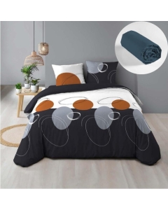 Pack parure de couette 220 x 240 cm Oblis + drap housse (140) Bleu