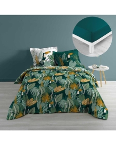 Pack housse de couette 220x240 cm Brazilia + drap housse 140x190 Pétrole