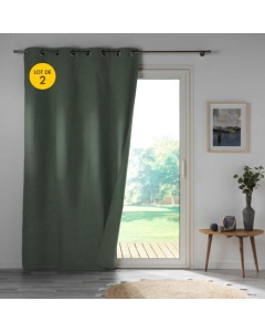 Lot de 2 Rideaux occultant double face 140 x 260 cm 100% microfibre Obscure Kaki