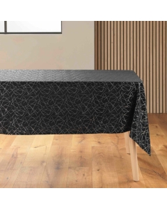 Nappe rectangle 140 x 240 cm microfibre imprimee metallisee mikado Noir/argent