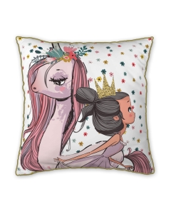 Coussin déhoussable avec pompons 40 x 40 cm pegase Multicolore