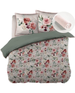 Pack housse de couette 200x200 cm Jardin + drap housse 140X190 Rose