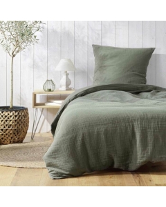 Parure de lit 140 x 200 cm double gaze coton uni 57 fils Angelia Kaki