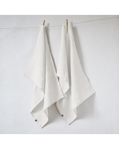 Lot de 2 essuie-vaisselle lin lavé 50 x 70 cm soline Blanc
