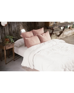 Housse de couette double gaze de coton Bio 240x220 cm 4 taies Blanc/Rose