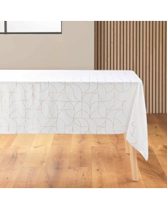 Nappe rectangle 140 x 240 cm microfibre imprimee metallisee louxor Blanc/or
