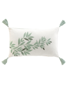 Coussin dehous. compr. pompons 30 x 50 cm coton/polyester imp. nymphea des place Sans