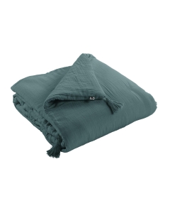 Bout de lit gaze de coton 90 x 220 cm Bleu canard