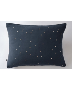 Taie d'oreiller gaze de coton brodée fil or 50 x 70 cm Gaia Chic Bleu marine