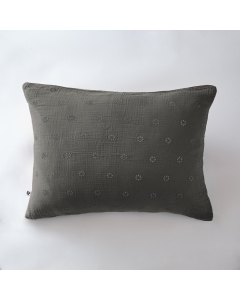 Taie d'oreiller brodée en gaze de coton 50 x 70 cm Gaïa Boho Anthracite