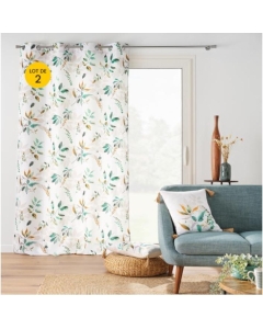 Lot de 2 Rideaux à Œillets Dilaris - 140 x 260 cm - Polyester Imprimé Feuillage