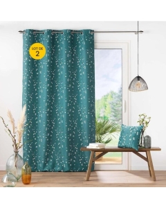 Lot de 2 Rideaux a oeillets 140 x 260 cm polyester appliqué Sakura Emeraude