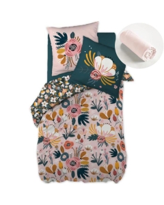 Pack housse de couette 200x200 cm Champêtre + drap housse 140X190 Rose