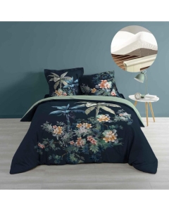 Pack housse de couette 220x240 cm Midnight + drap housse 140x190 Blanc