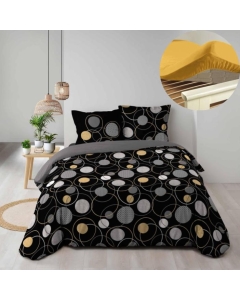 Pack parure de couette 240 x 220 cm Milor + drap housse 140 x 190 x 30 cm Jaune