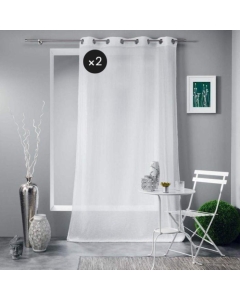 Lot de 2 voilages 140 x 240 cm polycoton uni Mitsy Blanc