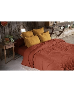Housse de couette double gaze de coton 240x220 cm 4 taies Terracotta/Safran