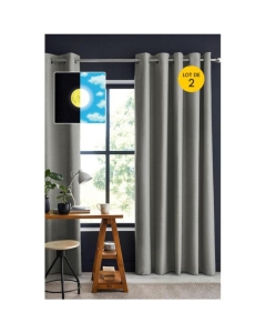 Lot de 2 Rideaux 100% occultant luxe 140 x 260 cm Obscure Gris clair