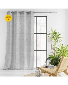 Lot de 2Rideau voile à oeillets 140 x 240 cm effet lainage Loulaine Gris