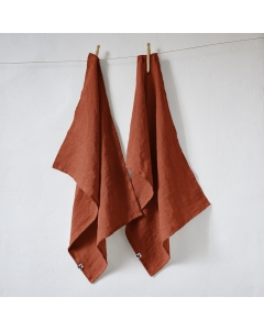 Lot de 2 essuie-vaisselle lin lavé 50 x 70 cm soline paprika