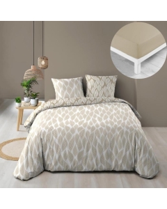 Pack housse de couette 220 x 240 cm Mareva + drap housse 140 x 190 Beige
