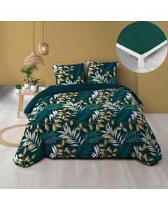 Pack housse de couette 220 x 240 cm Nelida + drap housse 140 x 190 Emeraude