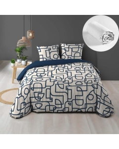 Pack parure de couette 220 x 240 cm Labyrinthe + drap housse (140) Blanc