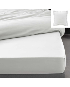 Pack drap housse king size 180 x 200 cm + 2 taies en percale 78 fils Blanc